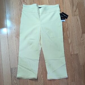 Yellow Cropped Pants with Lace Trim